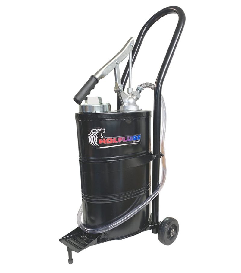 Wolflube Manual Oil  Pump - 4.7 gal Capacity - Complete with 4 ft Clear Hose + 2 Whls Trolley
